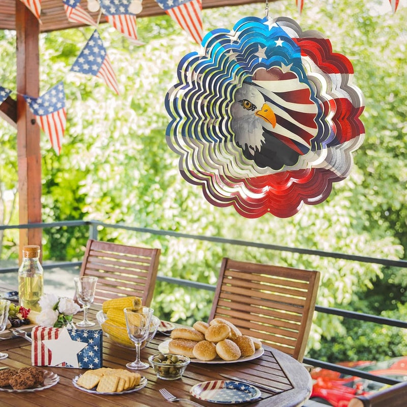 Eiryhope 3D Eagle Wind Spinner - American Flag Eagle Design, 12In Holographic Hanging Wind Sculptures, Outdoor Yard Garden Decor for 4th of July, Memorial Day, for Men Women Dad Mom - Image 2